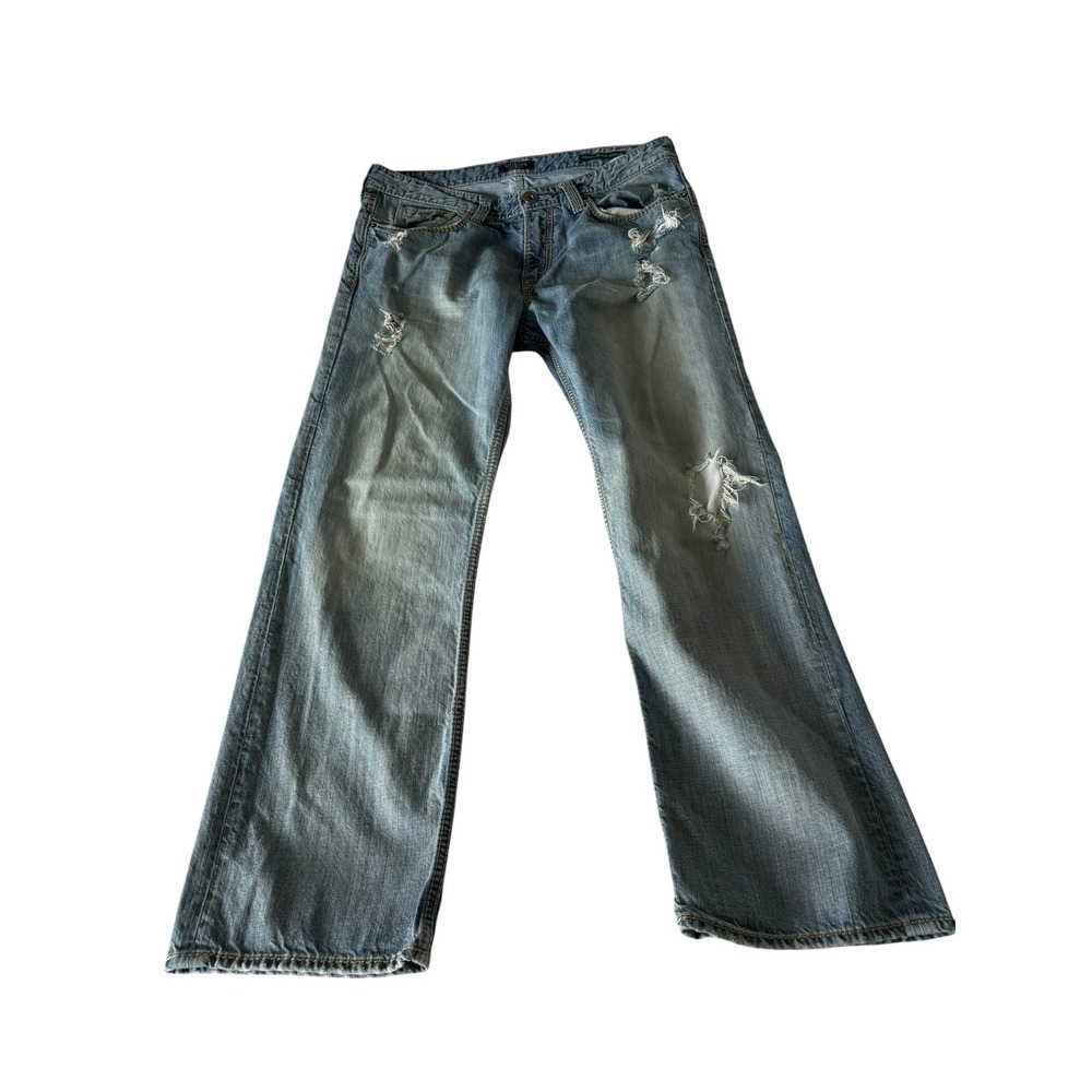 Guess Los Angeles Desmond Relaxed Straight Distressed Jeans Medium Wash Mens 36